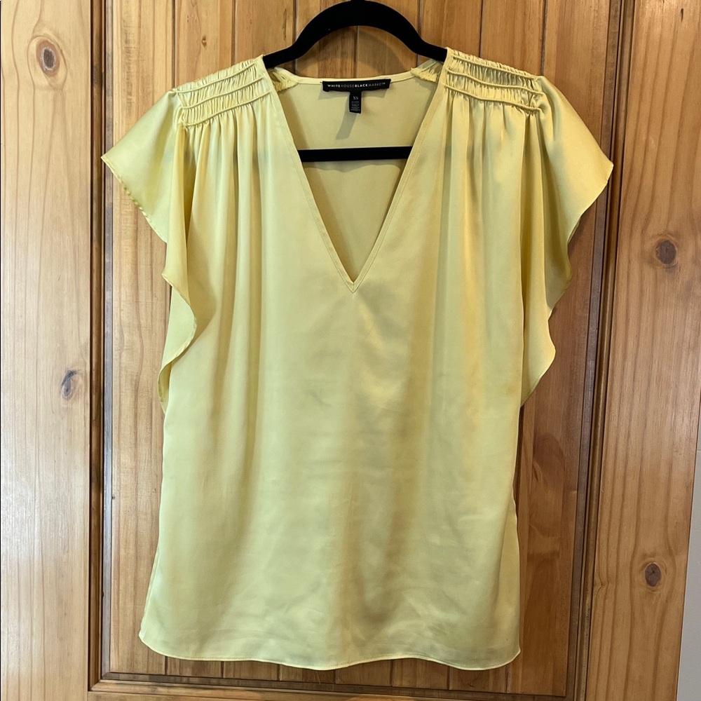 White House Black Market Yellow V-Neck Blouse